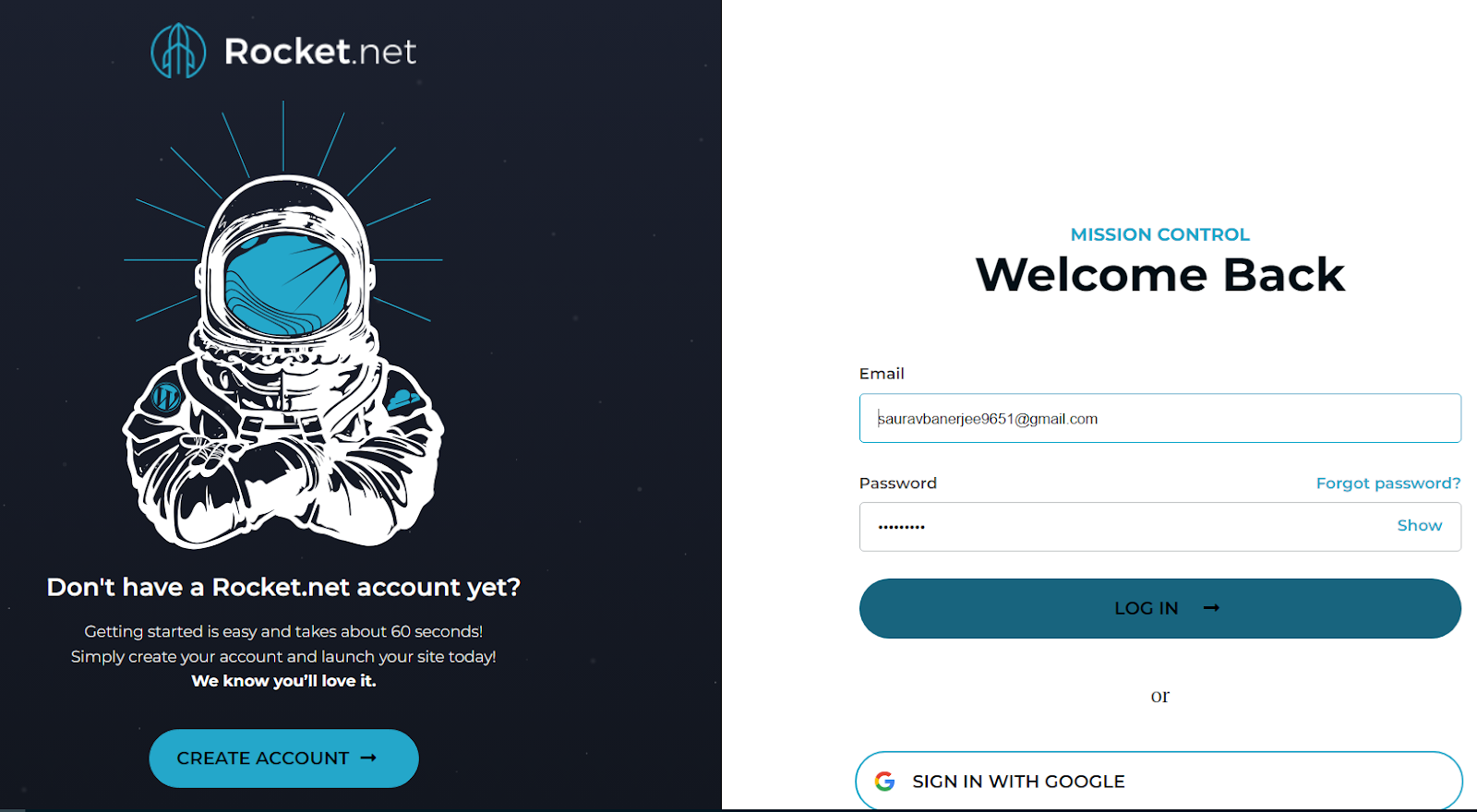 Rocket.net Login Details