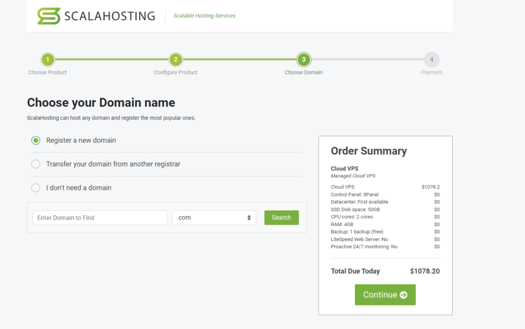ScalaHosting Choose your domain
