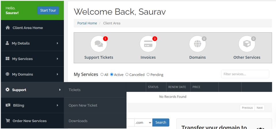 ScalaHosting DashBoard