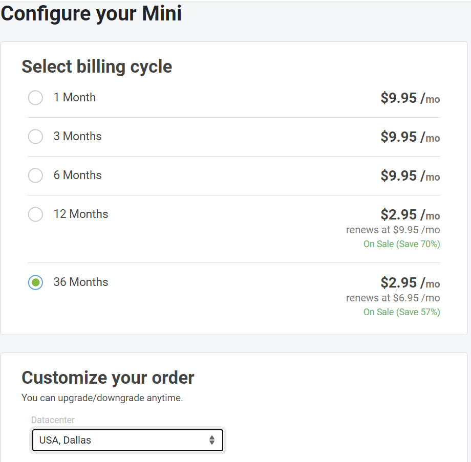 Scalahosting choose blling cycle