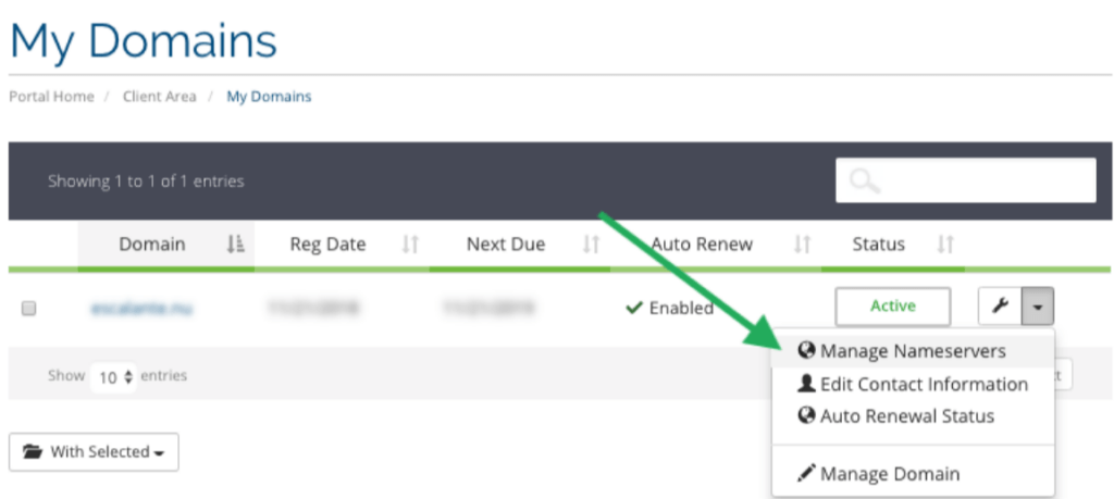 StableHost Manage Nameservers