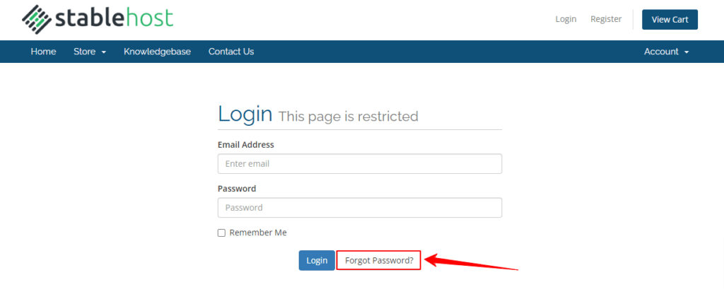StableHost forgot password option