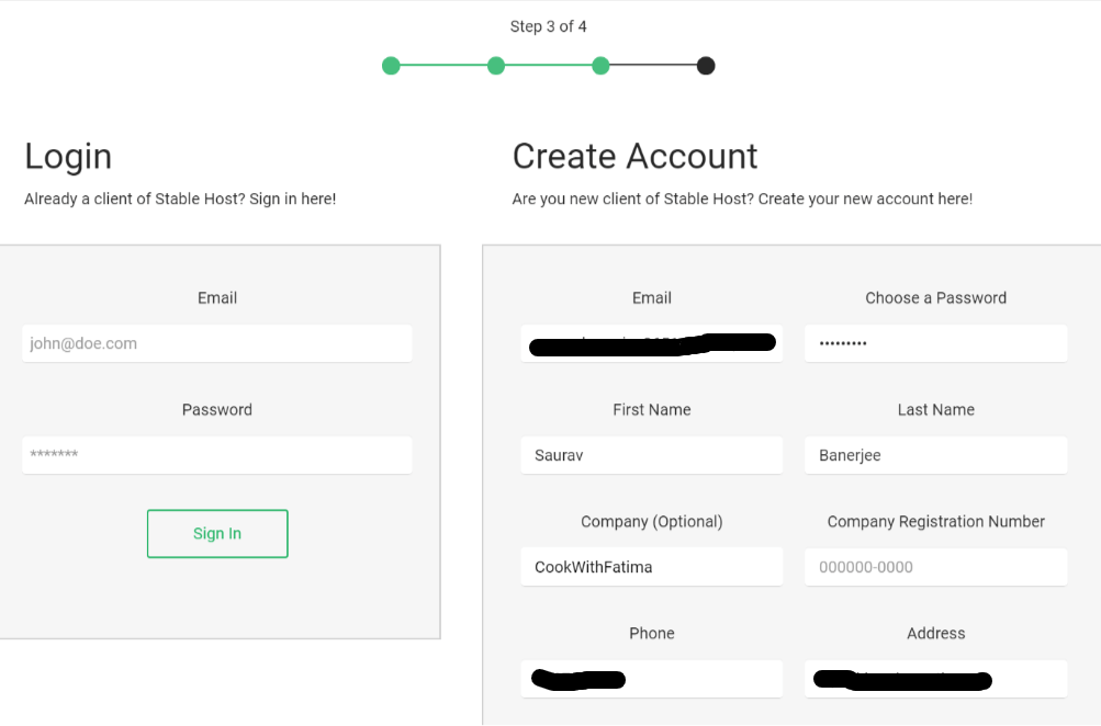 Stablehost create account