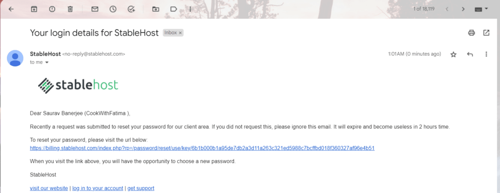 Stablehost forgot password email