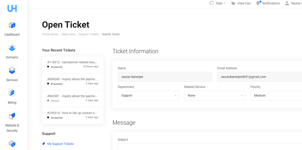 UltaHost NameServers 17 Ulta-Host-ticket-support