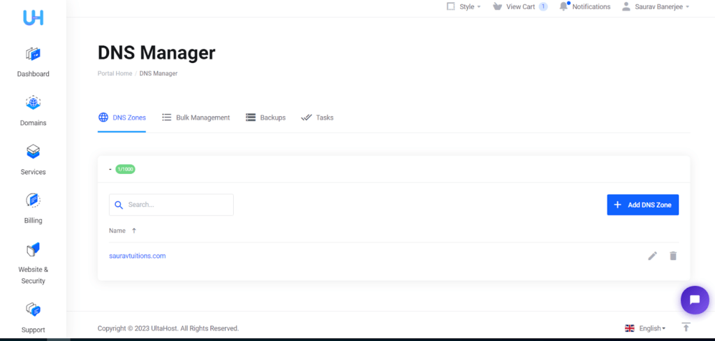 UltaHost NameServers 10 UltaHost DNS Manager