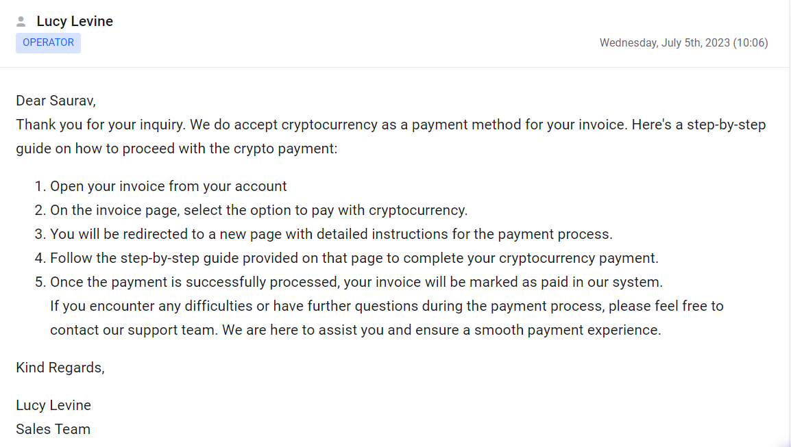 UltaHost Support Ticket Reply
