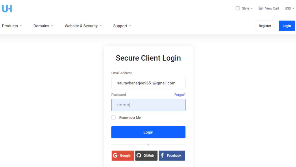 UltaHost client area