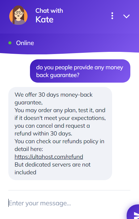 Ultahost money back