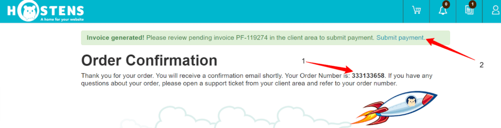 Order Hosting From Hostens 14 VPS Order Confirmation