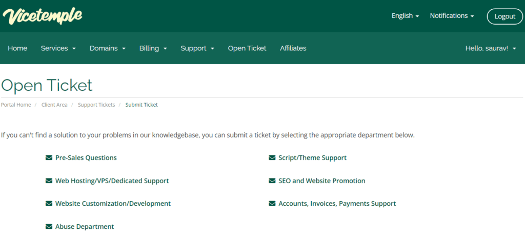 ViceTemple Support 8 Vicetemple ticket Support
