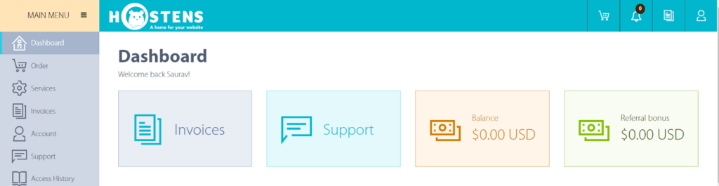 Hostens Support 15 your dashboard