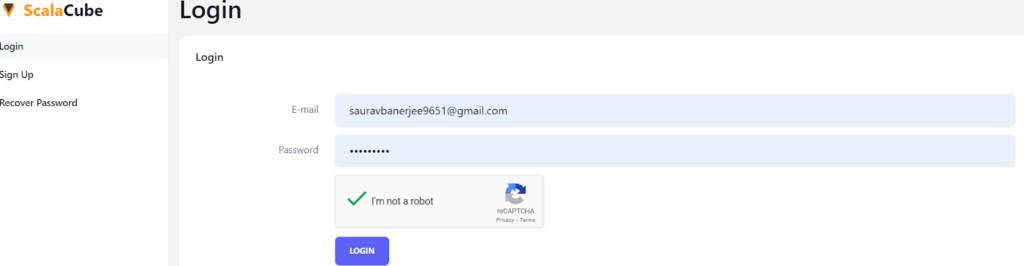 scalacube login dashboard