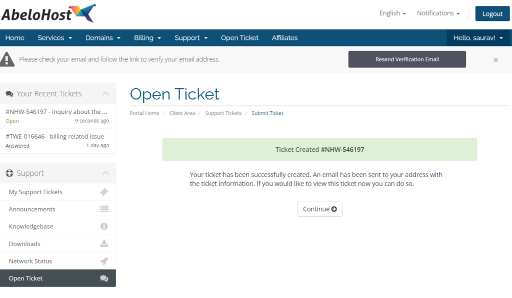 ticket will be successfully created