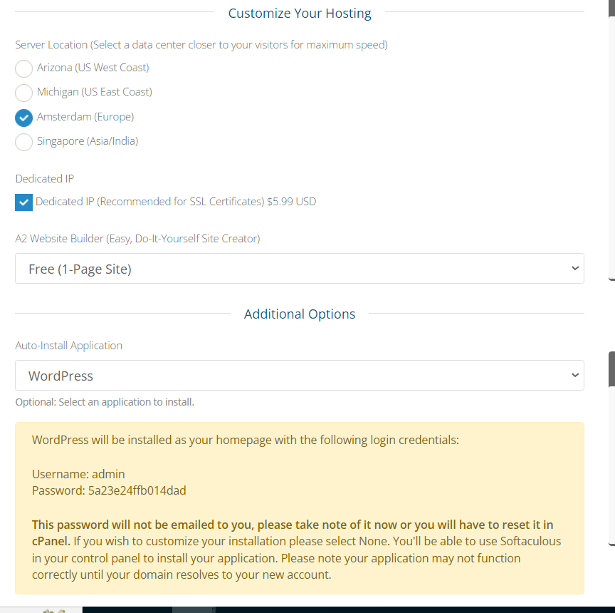 A2 Hosting wordpress install