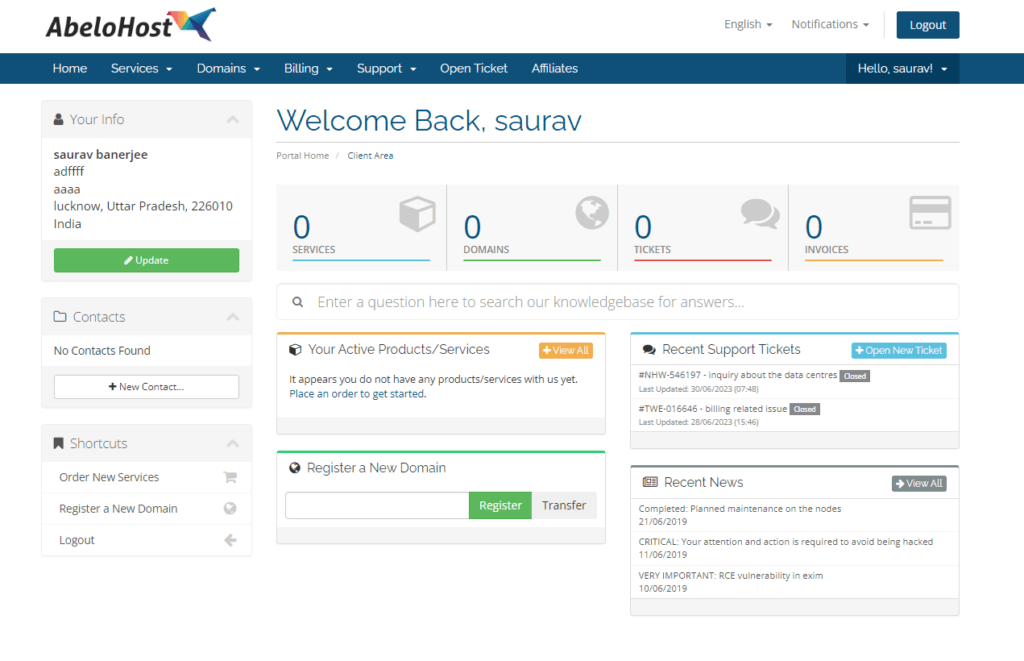AbeloHost NameServers 3 AbeloHost Dashboard