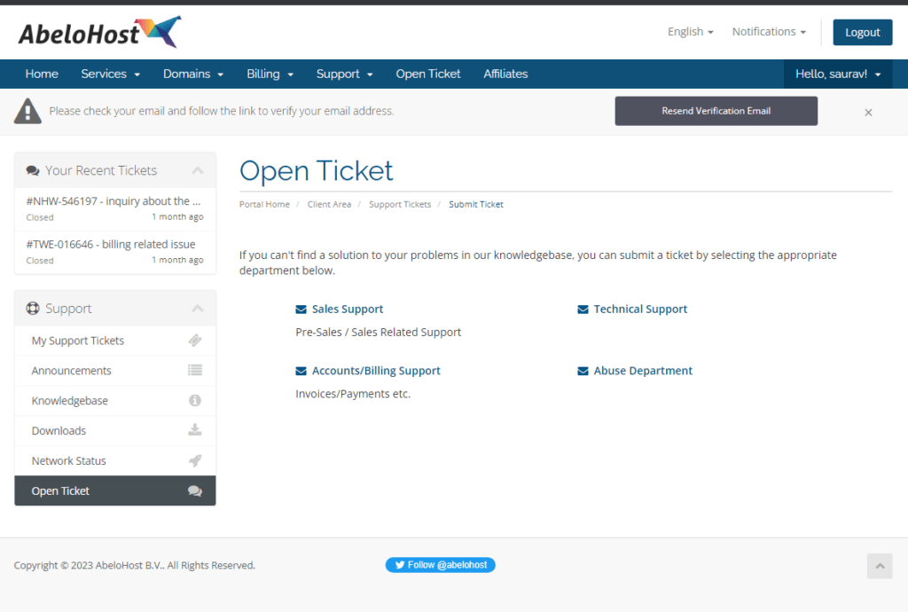 AbeloHost Support Tickets