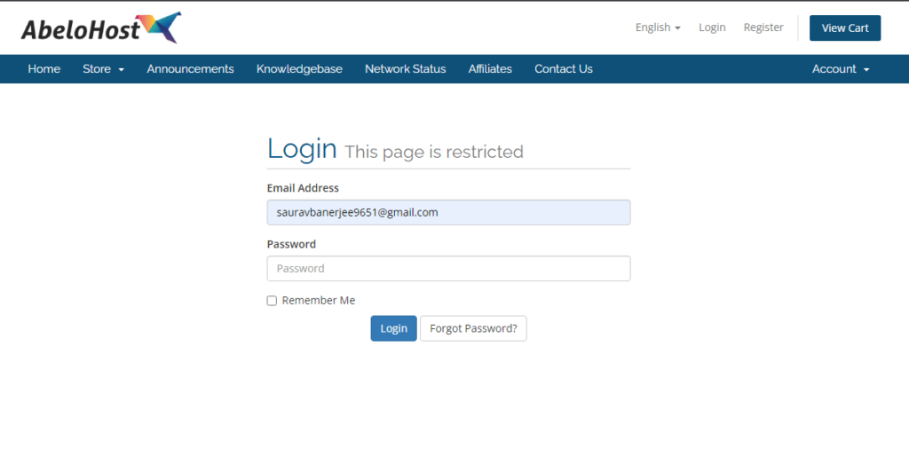 AbeloHost Login