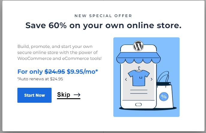 Bluehost start now option