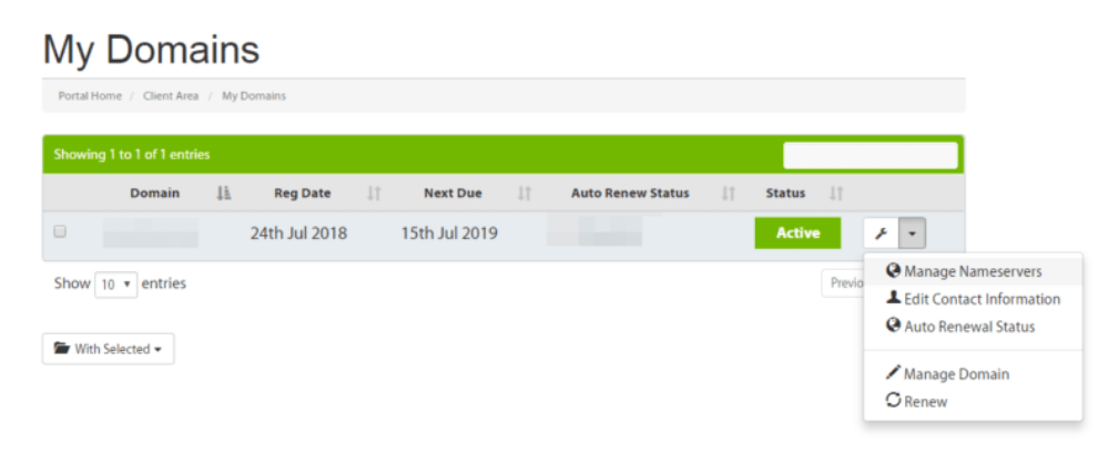 Click the manage A2 hosting nameservers