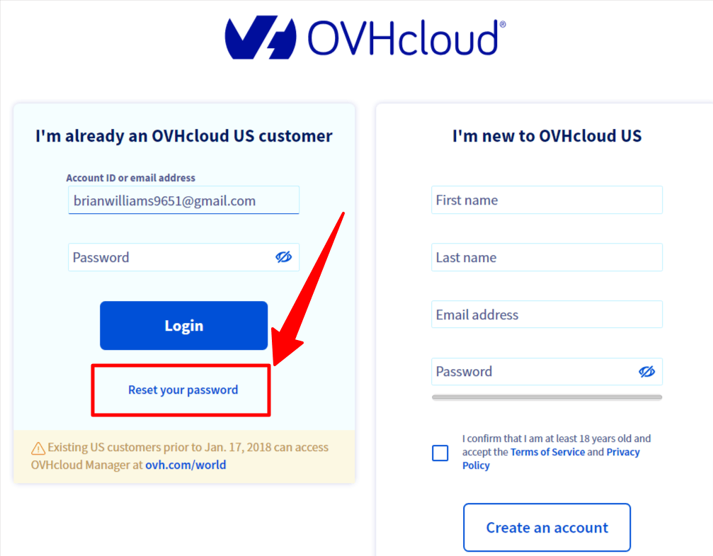 Click the reset your password option