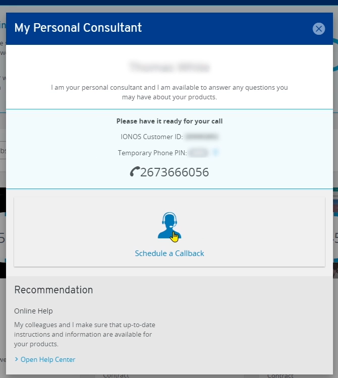 IONOS Personal Consultan support