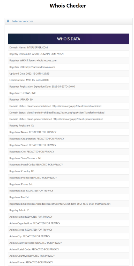 InterServer Nameservers 7 Interserver whois checker