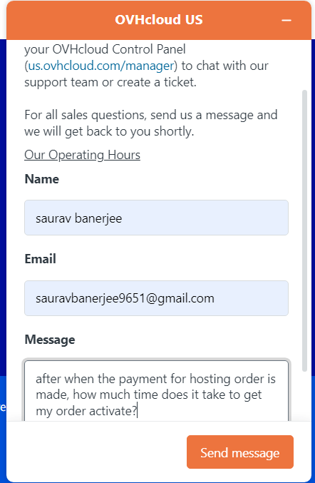 OVHCloud Live Chat Support