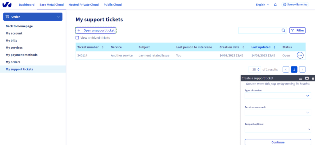 OVHCloud Support Ticket