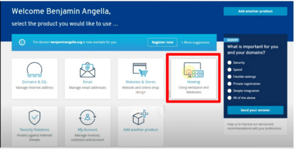 click the Hosting option provided