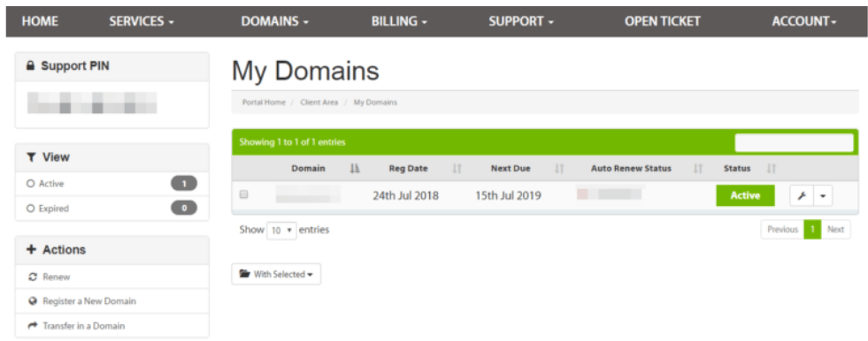 click the My Domains option