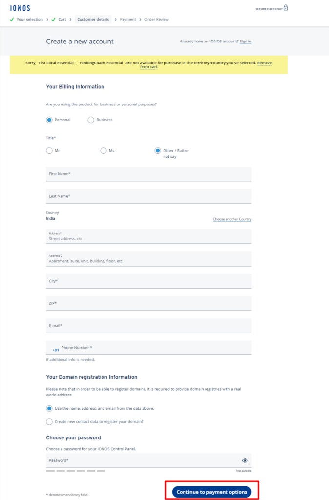  click the continue to payment option