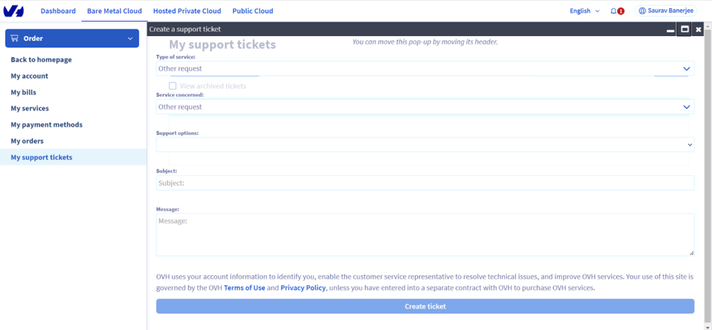 create ticket option