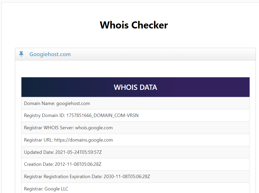 googiehost whosi checker
