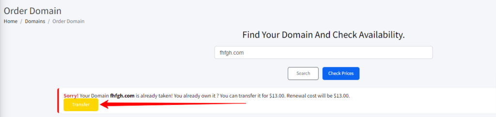 interserver domain name tranfer