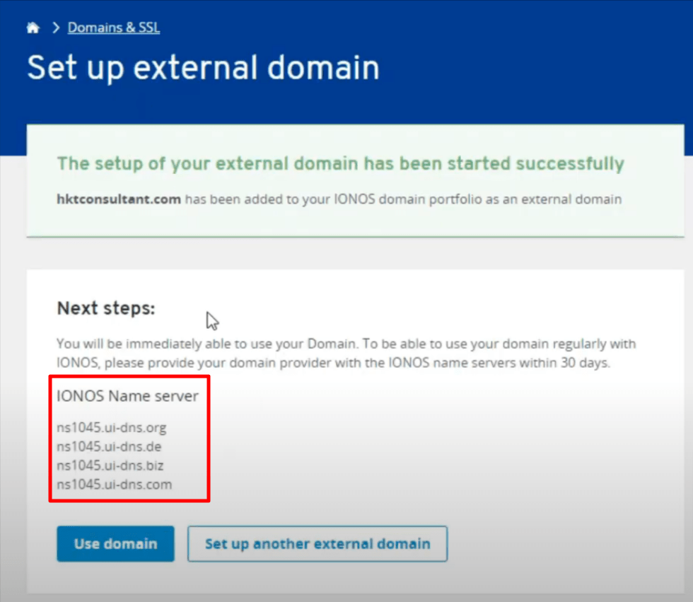 point to the IONOS NameServers in my domain