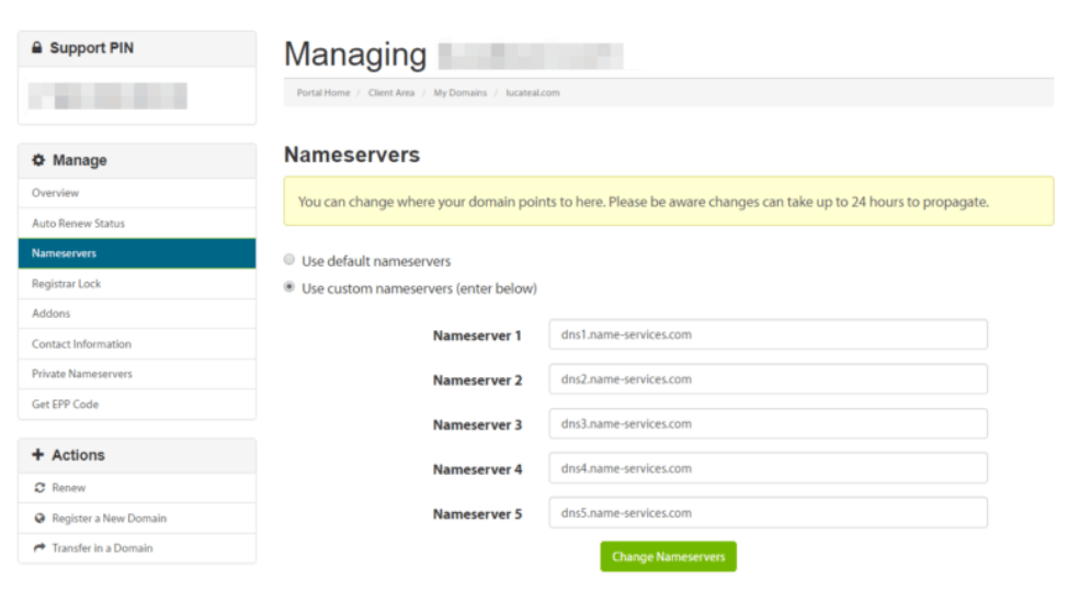press the change nameservers