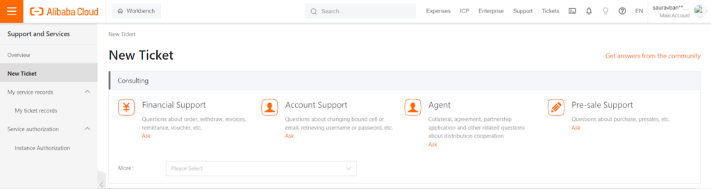 Alibaba-cloud-Support-ticket