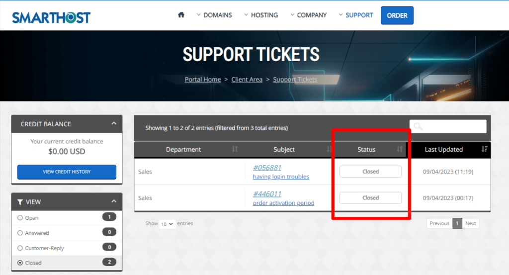Check My Support Ticket History