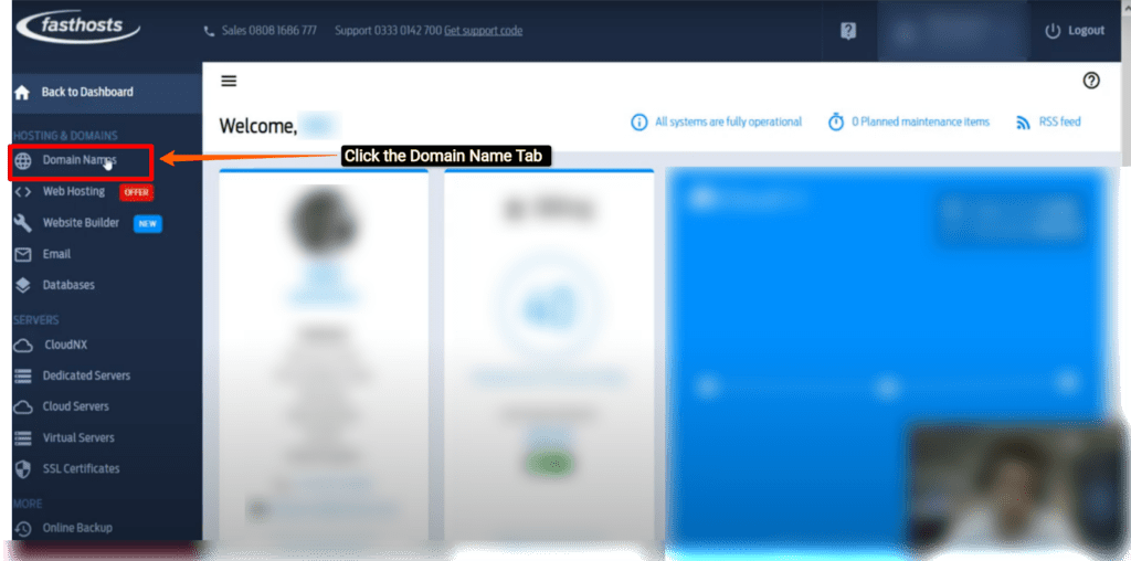 Fasthosts NameServers 5 Click the Domain name option
