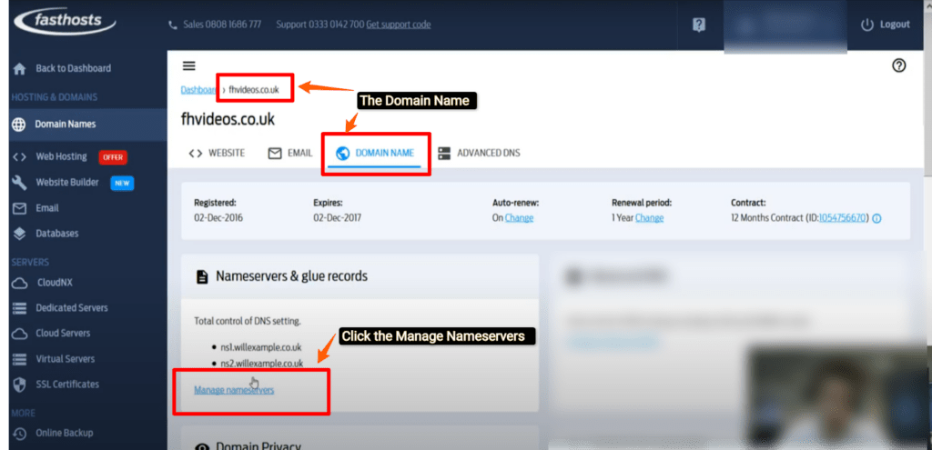 Fasthosts NameServers 7 Click the Manage nameservers option