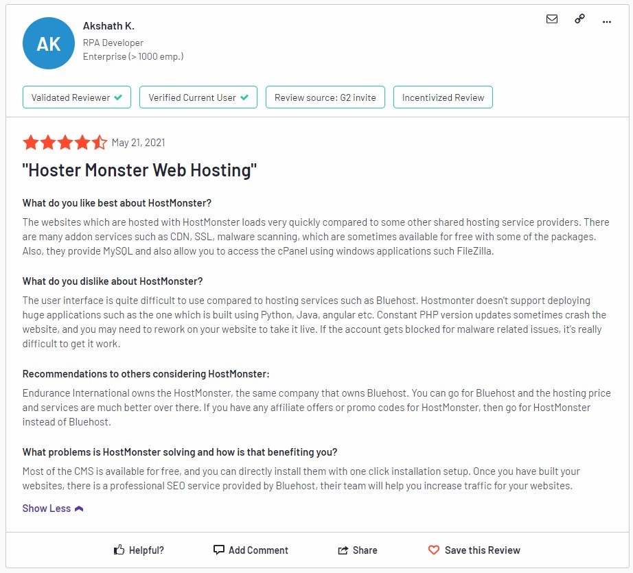 HostMonster Support 9 “Complex UI but free CMS and other add-ons.”