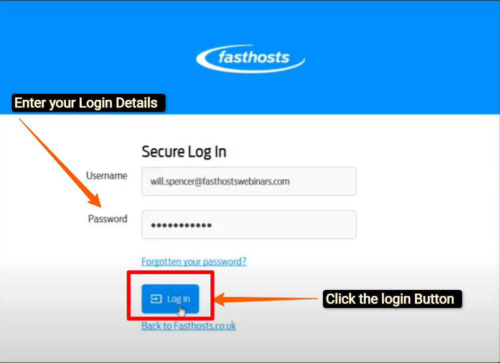 Fasthosts NameServers 4 Enter your login Details