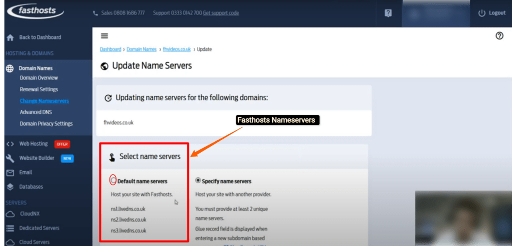 Fasthosts NameServers 8 Fasthost nameservers are listed as shown in the image
