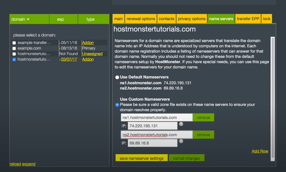 Hostmonster-Nameserver
