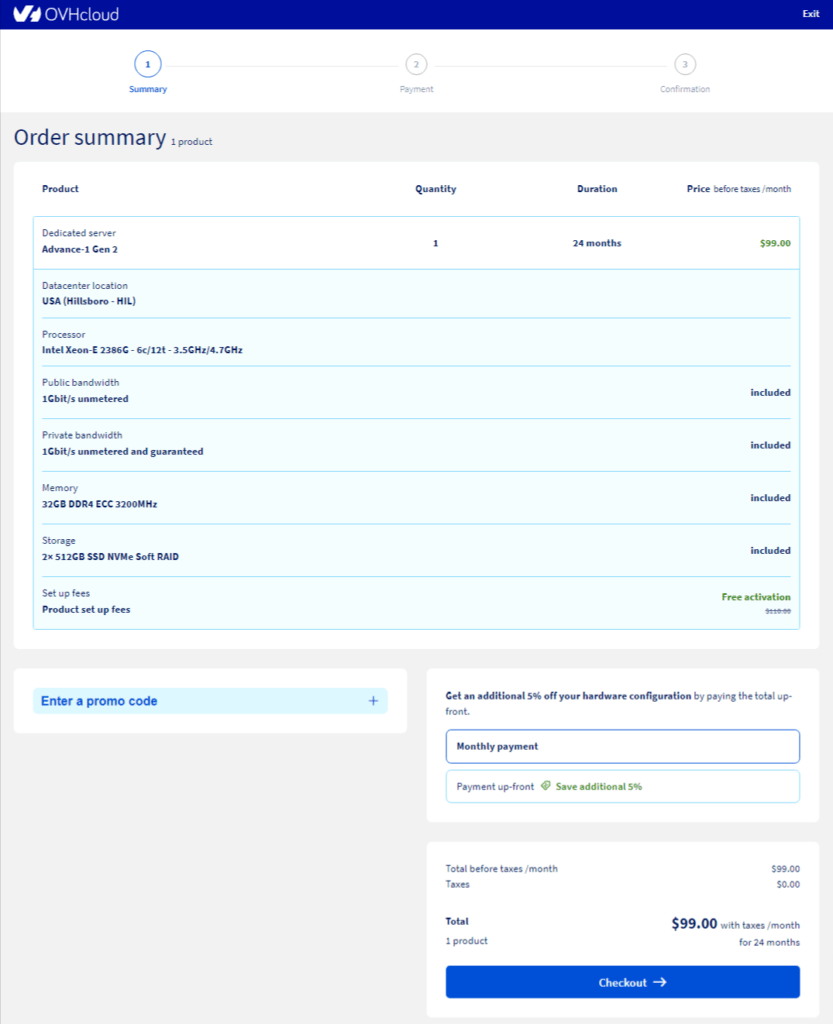 OVHCloud  hosting package