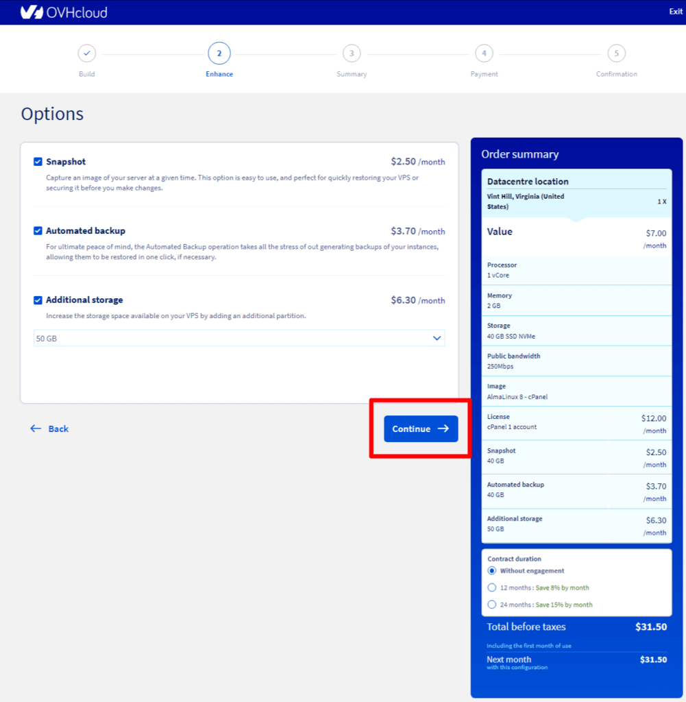 Press the continue option
