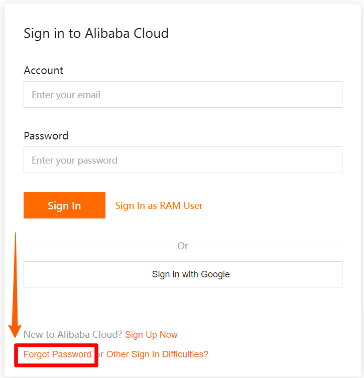 Press the forgot Password option