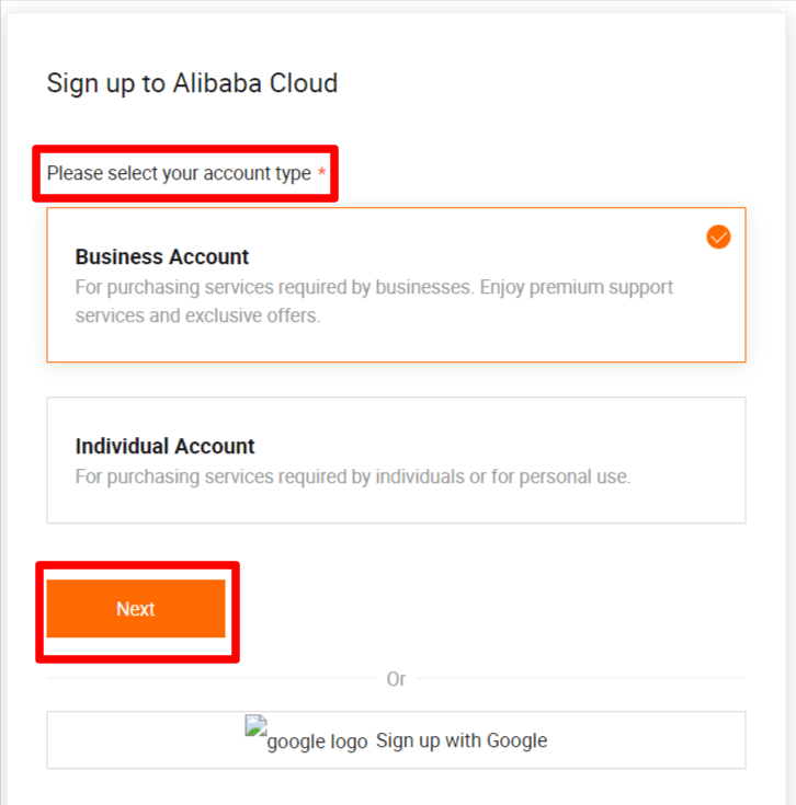 Select the type of account