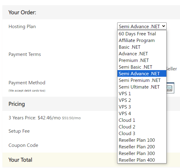 Order Hosting From SmarterASP 9 SmarterASP your order